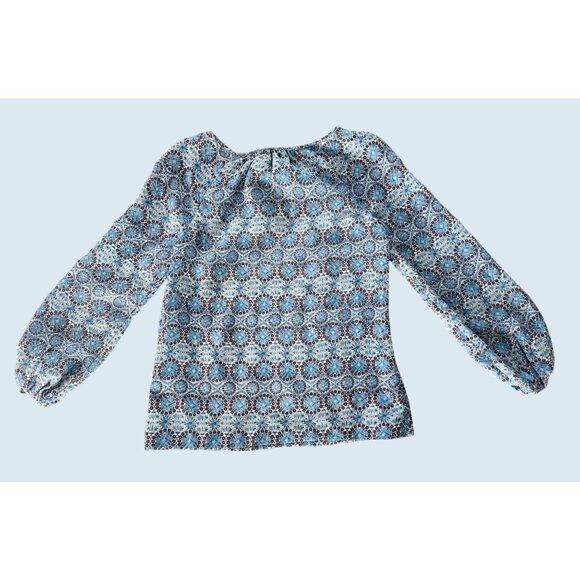 TORY BURCH Blue Medallion Print Silk Blend Pullover Blouse Size 6 - Picture 5 of 7